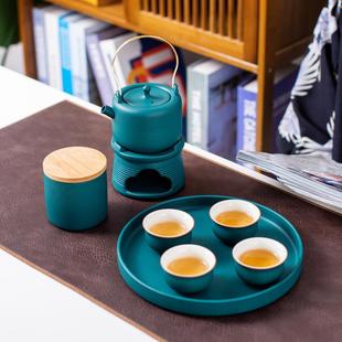 家用轻奢酒店日式 茶具套装 陶瓷茶盘温茶炉提梁壶泡茶杯组合茶器