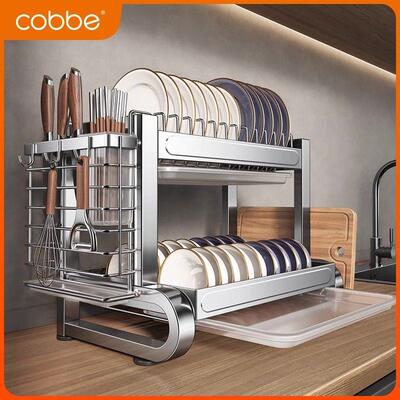 卡贝 304不锈钢厨房置物架碗架沥水架碗柜家用多功能放碗碟收纳架