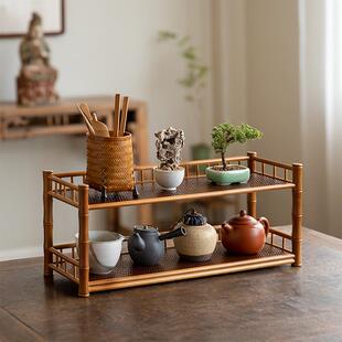 竹编茶具收纳架茶杯架双层楠竹茶壶架茶具展示架家用茶杯沥水架