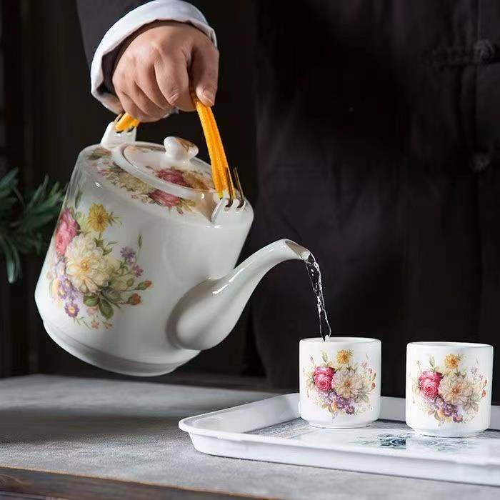 特价大号大容量茶水壶陶瓷茶壶单壶过滤孔酒店家用餐厅泡茶壶套装