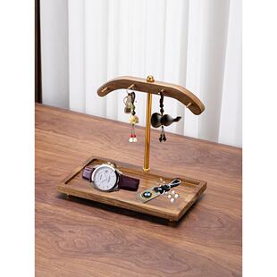 入户玄关实木胡桃色挂钥匙架收纳盒中式进门口鞋柜摆件桌面置物架