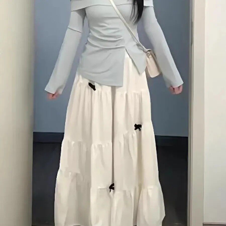 早春季法式蓝色长袖连衣裙子女春装2026年新款小个子穿搭长裙套装