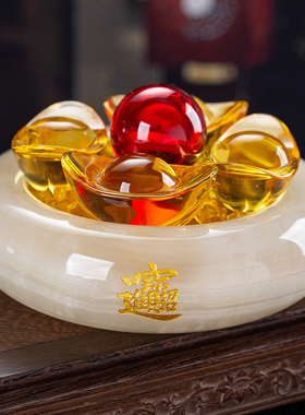 藏钰福玉石聚宝盆招财摆件