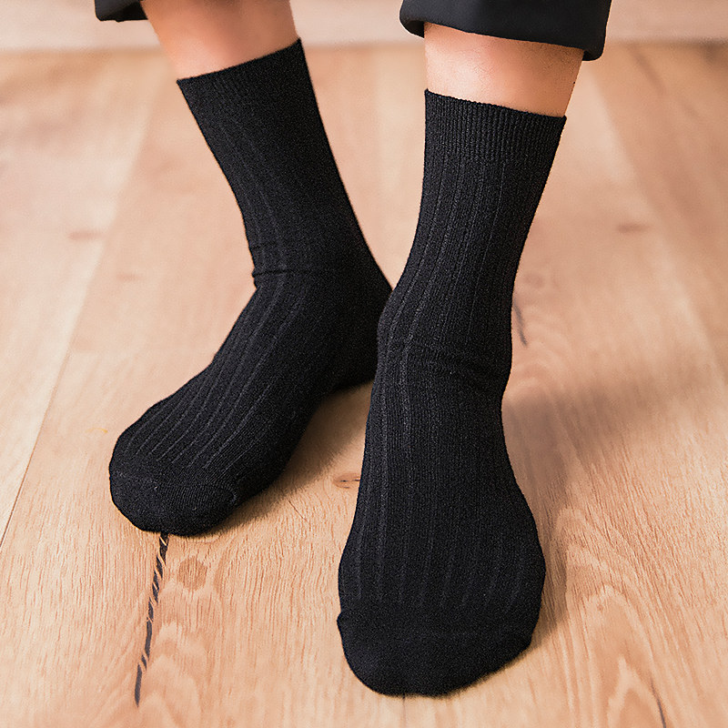 袜子男中筒长袜夏天纯色棉袜男袜薄款透气长筒男士商务条纹运动袜