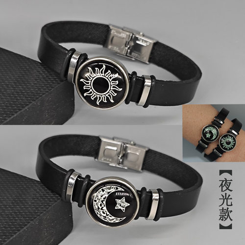 PF跨境日月恋人不锈钢时光宝石编织手绳情人节情侣手链月亮手环