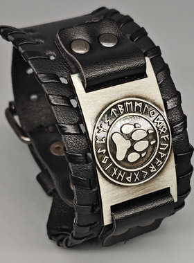 猫爪热销手环北欧复古维京图腾皮革手链标记男朋克PU机车风男