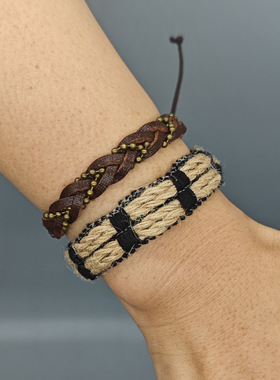 复古个性编织珠链皮革手链欧美热销饰品时尚可调男士手饰小众