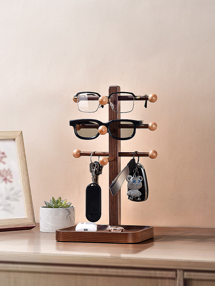 胡桃木眼镜展示架实木多层展示架入口钥匙存储架家用太阳镜太阳镜
