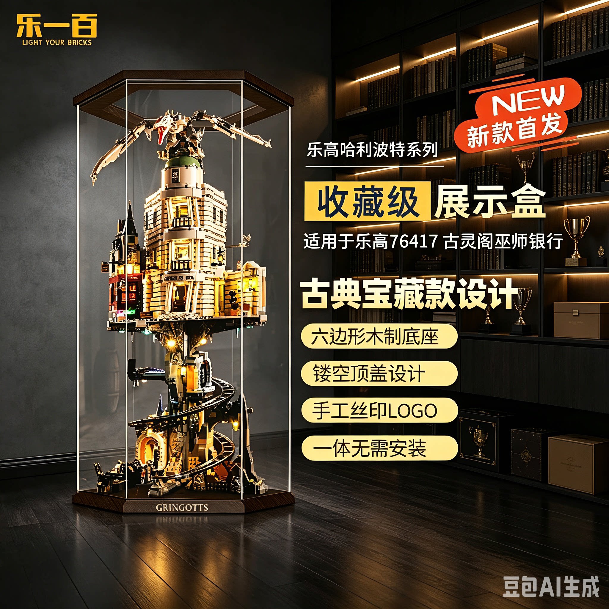 LYB适用乐高哈利波特76417古灵阁巫师银行积木展示盒透明防尘罩图片