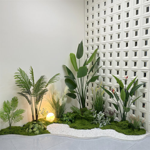 彷真绿色植物造景组合植物假树盆栽室内楼梯景观橱窗装饰场景摆件