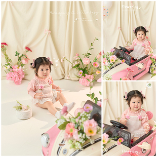 宝宝百天照周岁照拍照衣服花车小公主主题摄影服装道具影楼写真照
