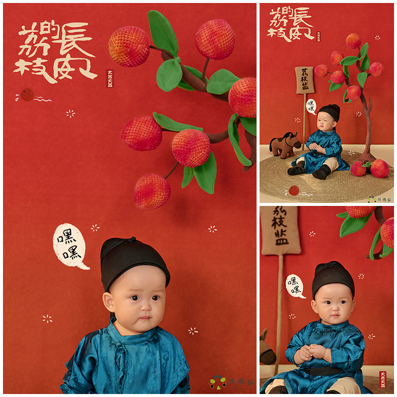 蓝色连体汉服周岁宝宝拍照衣服图片