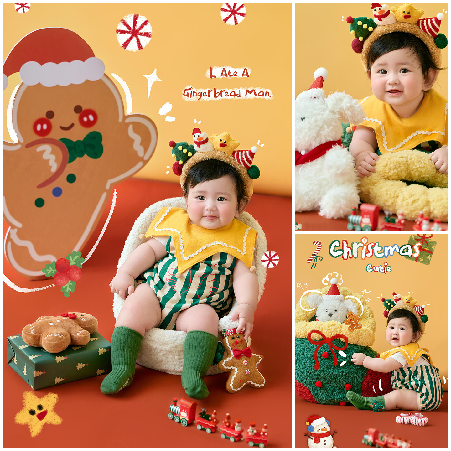 条纹姜饼圣诞主题宝宝百天照