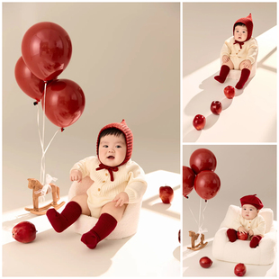 新年拍照衣服小马主题针织哈衣宝宝摄影服装道具影楼写真照艺术照