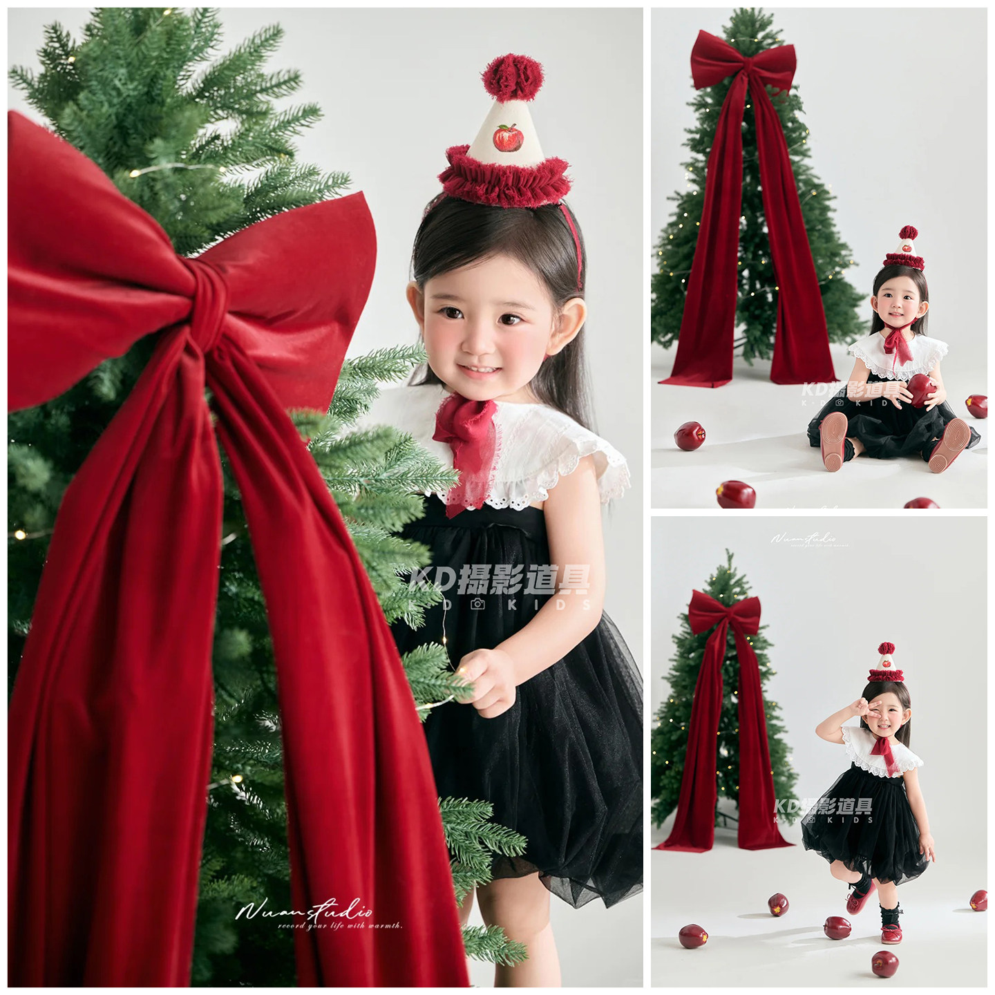 影楼摄影服装圣诞甜梦主题5岁女童拍照衣服圣诞树道具写真艺术照