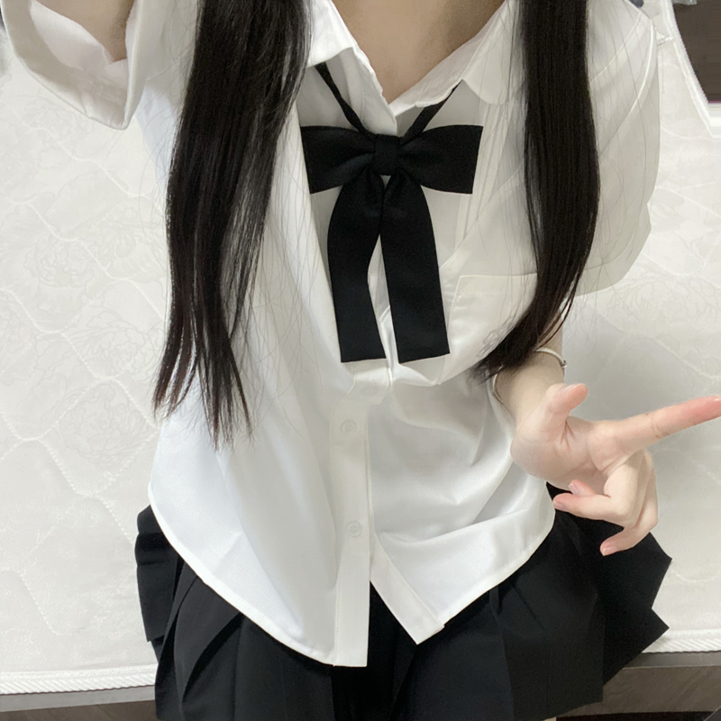 jk衬衫短袖长袖白蓝色刺绣衬衣女夏jk短袖衬衫日系学院风制服套装