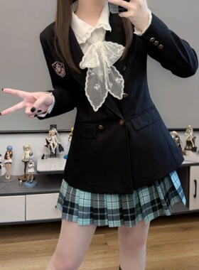 零度句号原创jk制服学院风显瘦收腰西装外套双排扣修身西服套装女