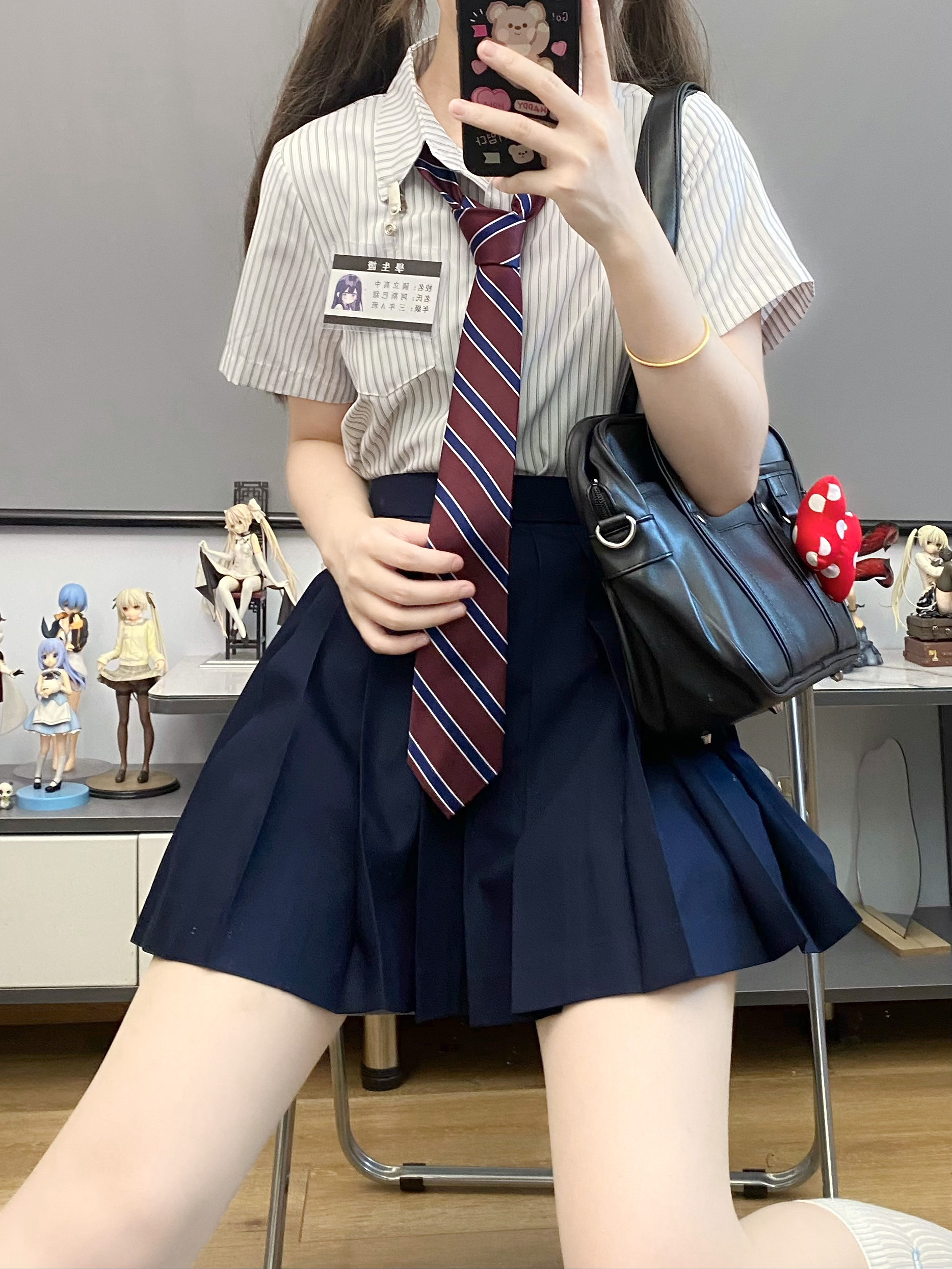 零度句号jk日系条纹长袖衬衫套装