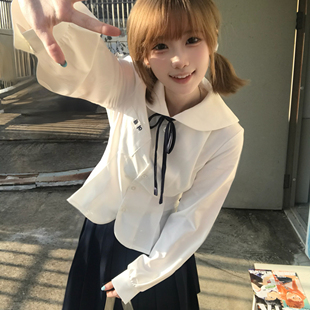 日系收腰花瓣摆可爱学院风制服 jk衬衫 小栀 零度句号原创圆领长袖