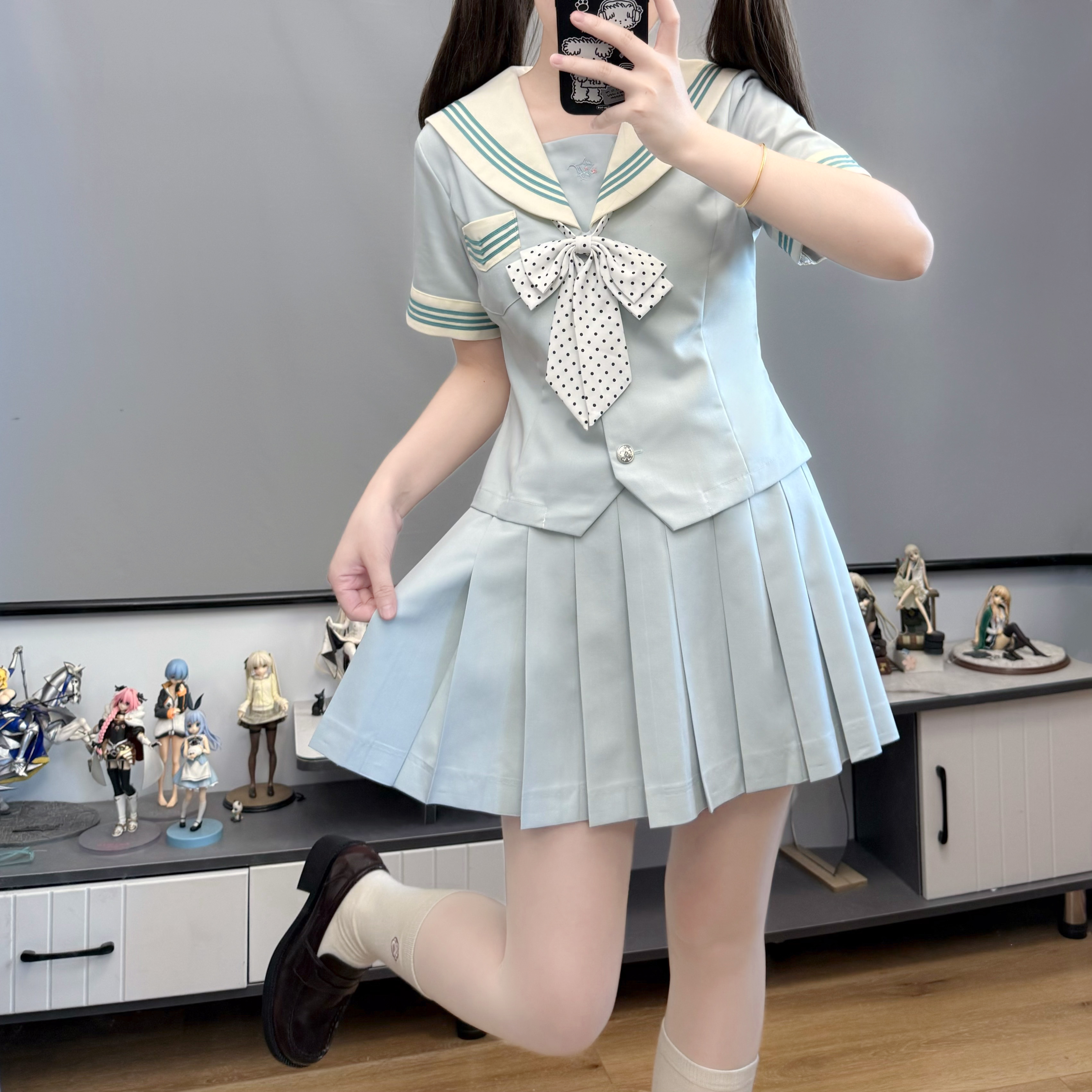 零度句号原创日系收腰水手服套装
