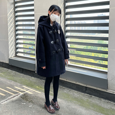 JK牛角扣大衣冬季加厚毛呢外套女