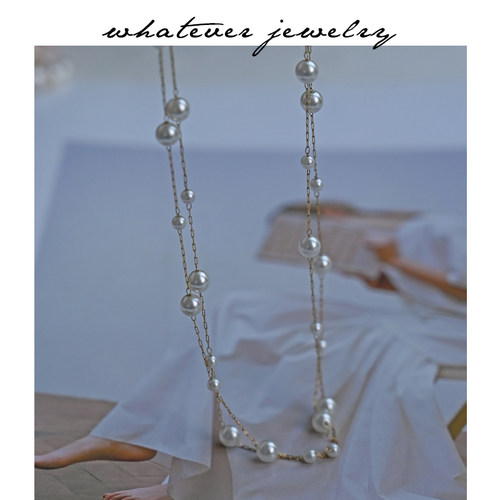whatever钛钢珍珠仙女双层锁骨链