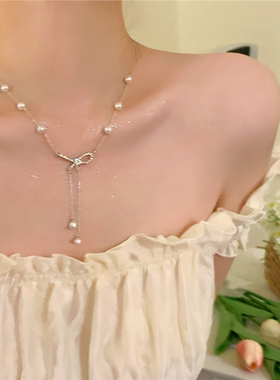 蝴蝶结流苏项链女夏天高级感轻奢小众锁骨链精致颈链海边配饰新款