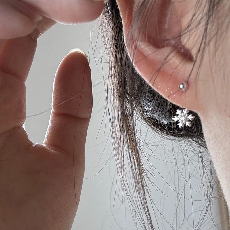 雪花养耳洞耳钉轻奢简约睡觉免摘u形耳环拧螺丝2025新款高级耳饰