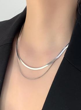 银色双层叠戴蛇骨项链女新款2025爆款锁骨链轻奢小众夏天颈链配饰