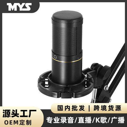 大振膜电容麦克风套装48V供电声卡直播K歌录音主播话筒带支架设备