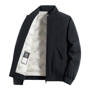 可印LOGO羽绒服90%白鸭绒男款冬季抗皱飞行棒球领服男士抗寒外套