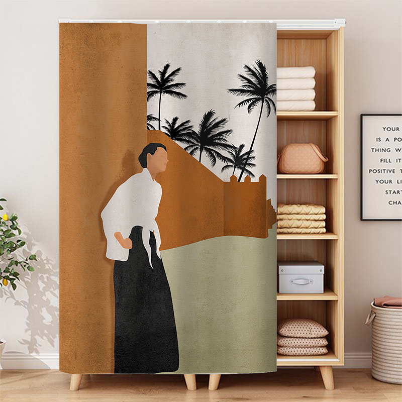 莫兰迪风滑轨遮挡帘书柜防尘布