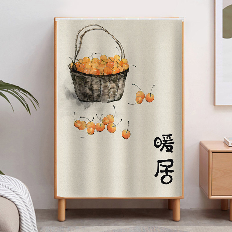 中式柜子拉遮挡帘隔断帘衣柜防尘橱柜遮丑免打孔帘魔术贴滑轨帘子