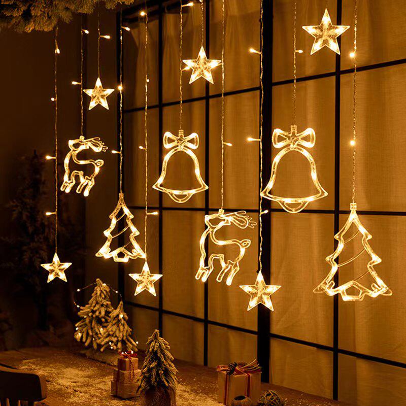 圣诞节装饰品场景布置氛围室外门口圣诞树袜子星星窗帘灯挂饰跨年