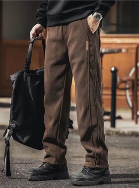 格蓝鹿2025秋冬款软糯雪尼尔休闲男厚款宽松直筒保暖灯芯绒卫裤子