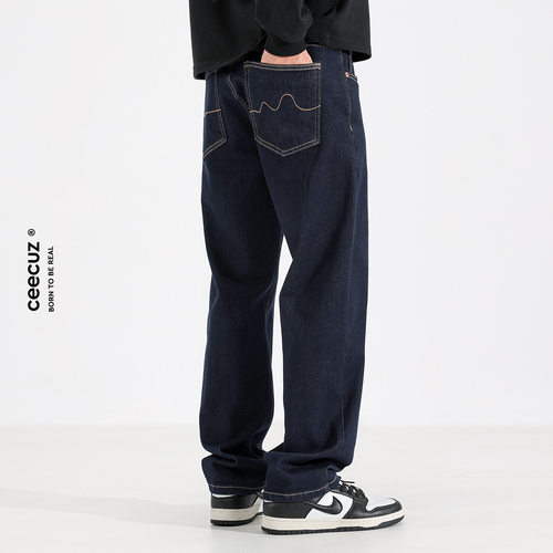 Ceecuz弹力直筒牛仔裤男款美式百搭复古水洗休闲原色牛仔长裤子