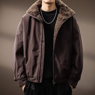 高端座山雕羊羔绒飞行员羽绒服男士冬季新款保暖工装重磅夹克外套