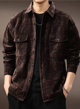 高端雪尼尔提花男士衬衫2025秋季新款美式复古潮牌休闲长袖衬衣男