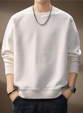 高端轻奢肌理感老钱风卫衣男2025秋季加绒长袖T恤宽松休闲打底衫