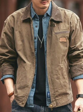 格蓝鹿美式复古重磅工装夹克男潮牌秋季纯棉加绒户外猎装痞帅外套