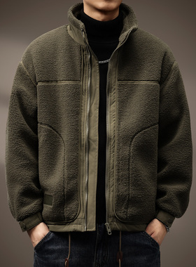 高端颗粒绒保暖立领棉衣外套男2025冬季新款宽松工装夹克男士棉服