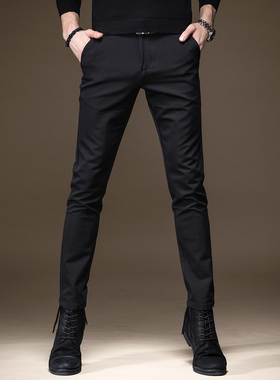 贵色秋季商务黑色西裤男修身小脚男士休闲裤韩版潮流加绒长裤子男