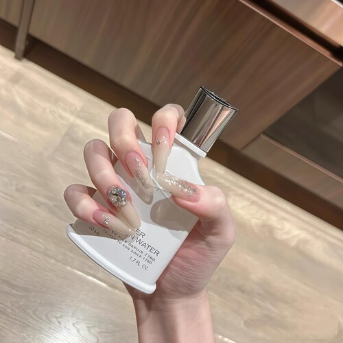 裸色爆闪闪钻纯手工穿戴甲纯欲细闪长甲婚甲新娘甲美甲假指甲学生