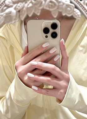 赵露思同款穿戴甲纯色白色亮面防水短款手工美甲贴片假指甲成品