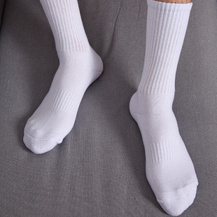 行走信仰毛巾底袜子男潮袜秋冬季 ins运动防臭吸汗厚袜长筒纯色白