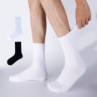 纯棉白袜子男长袜潮流黑色纯色防臭运动常规四季 潮牌学生长筒