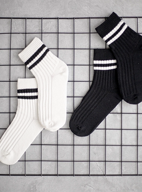 白色纯棉袜子男春季常规透气中筒防臭韩版街头运动全棉潮ins吸汗