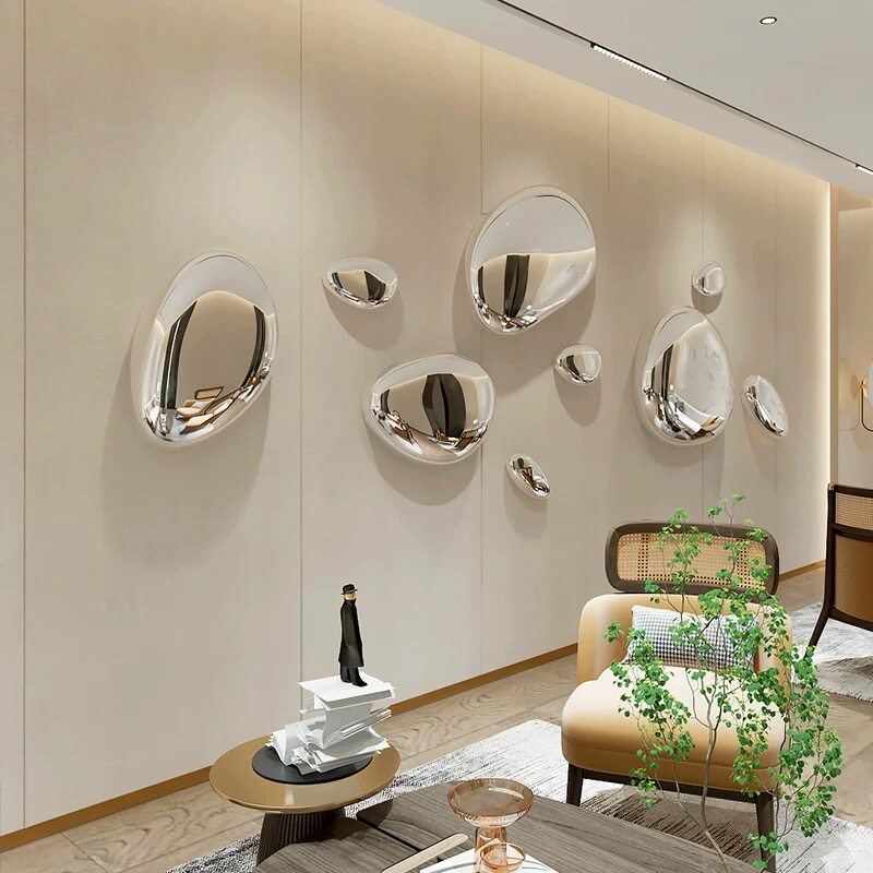 不锈钢鹅卵石墙面装饰创意轻奢客厅电视背景挂件水滴壁饰挂饰雕塑