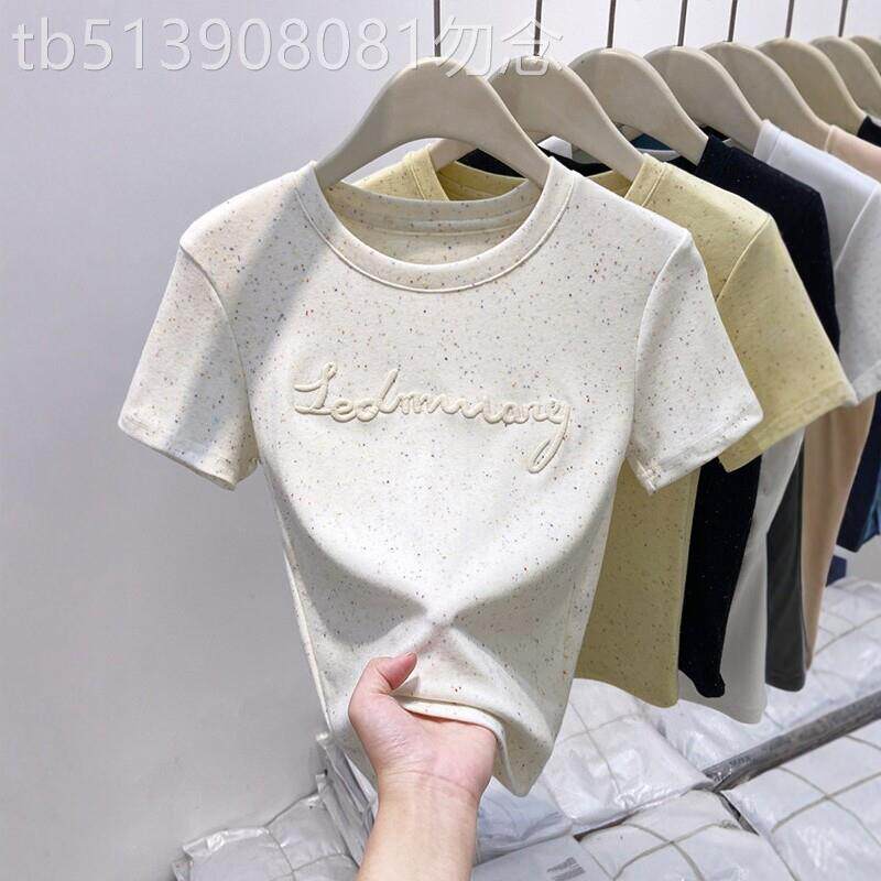 专柜时尚字母刺绣圆领短袖T恤女夏季新款高级感修身显瘦百搭上衣