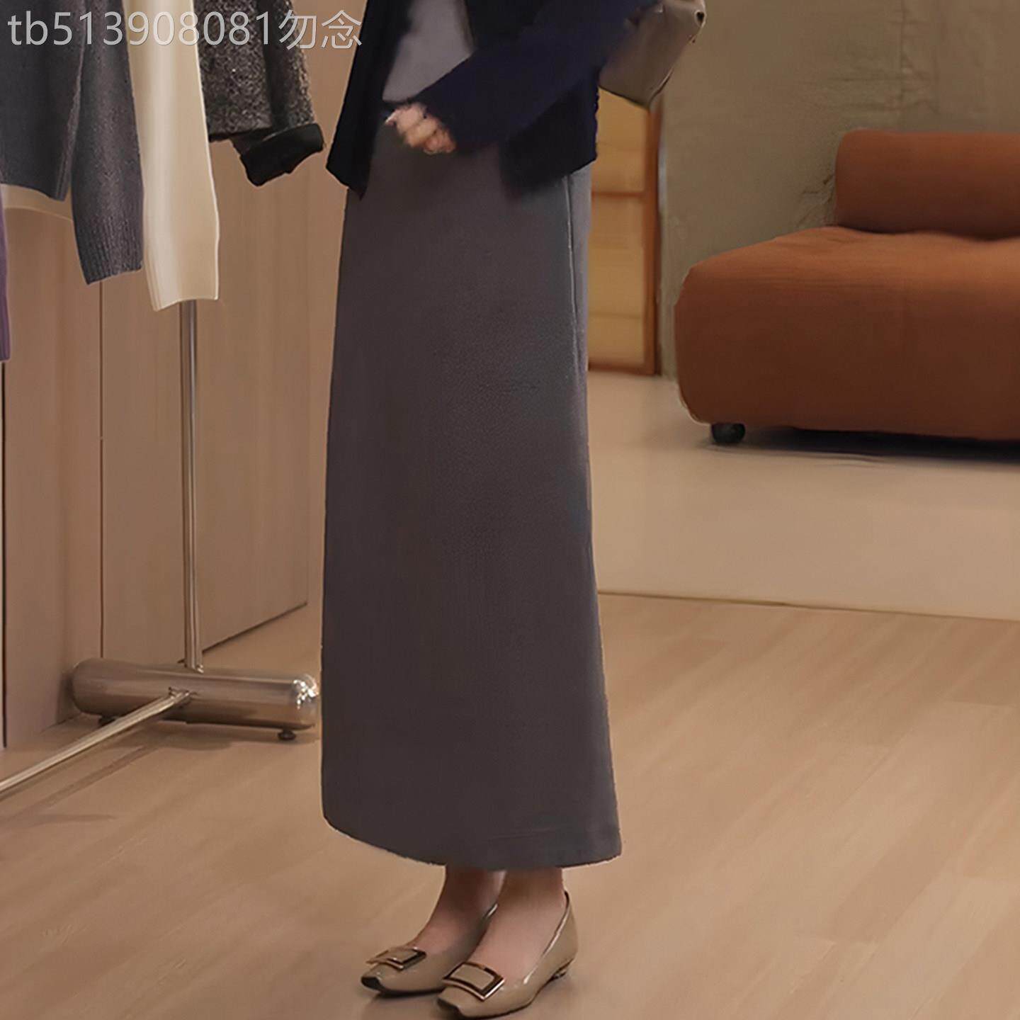 松紧腰毛呢半身裙女秋冬2026新款高腰显瘦中长款休闲直筒裙包臀裙